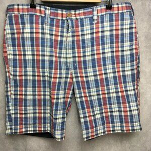 Olde School Mens Reversible Shorts size 38 India‎ Madras Red Plaid Blue Cotton
